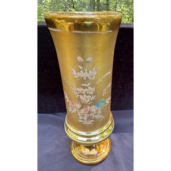 Gold Czech Bohemia Egermann Blown Glass Hand Painted Gold Gilt Vase - Picture 8 of 13